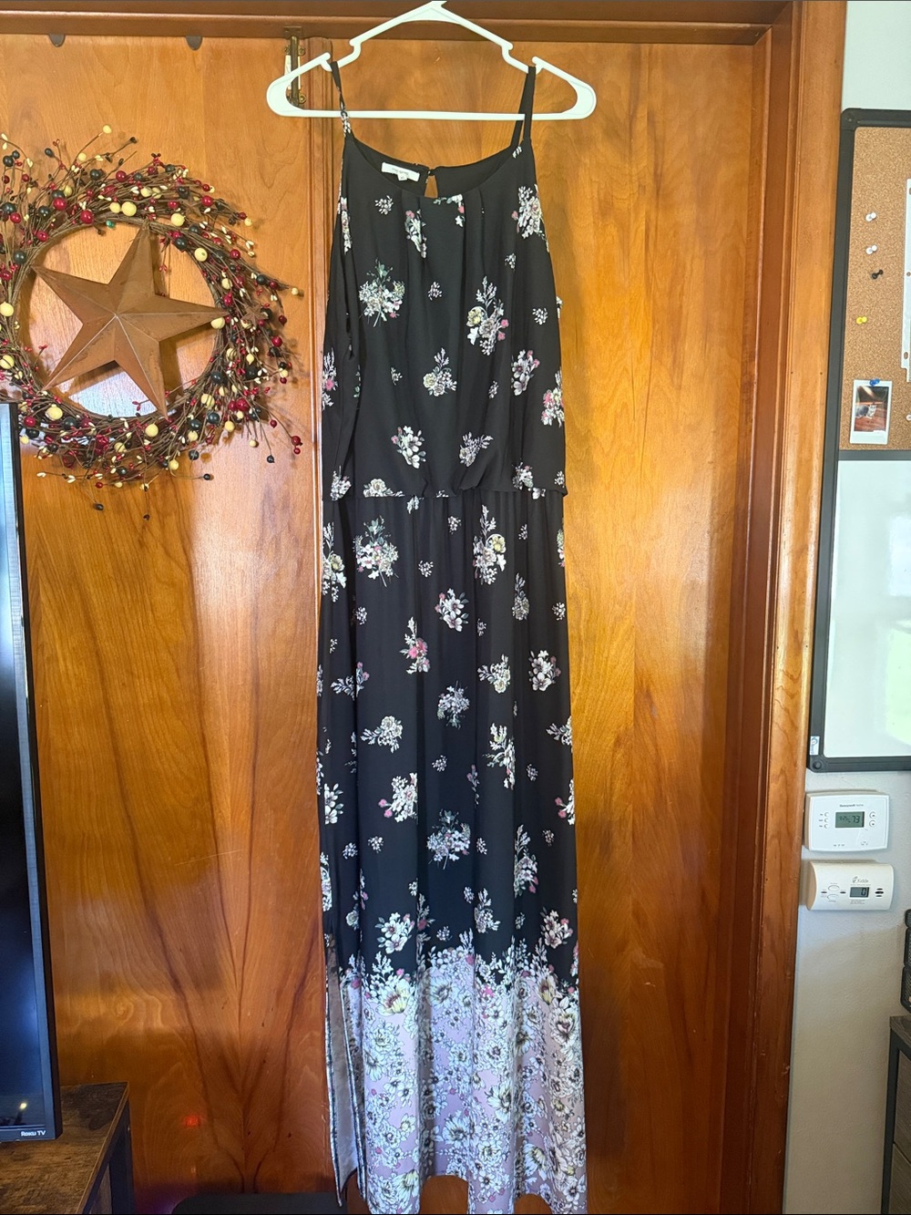 Maurices Black Floral Maxi Dress with Pink and White Accents - Picture 1 of 2